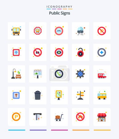 Illustration for Creative Public Signs 25 Flat icon pack  Such As sign. parking. signs. no. train - Royalty Free Image