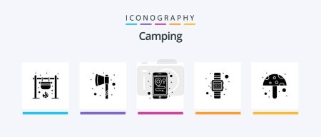 Ilustración de Camping Glyph 5 Icon Pack Incluyendo setas. comida. ubicación. reloj de mano. Tiempo. Diseño de iconos creativos - Imagen libre de derechos