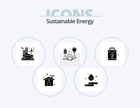 Téléchargez les illustrations : Sustainable Energy Glyph Icon Pack 5 Icon Design. leaf. energy. energy. element. adapter - en licence libre de droit