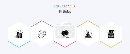 Ilustración de Cumpleaños 25 Paquete de iconos de glifos incluyendo cámara. Sombrero. globos. Divertido. cumpleaños - Imagen libre de derechos