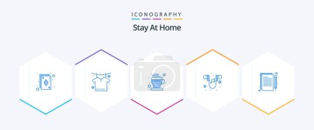 Illustration for Stay At Home 25 Blue icon pack including content. music. cup. hand free. tea - Royalty Free Image