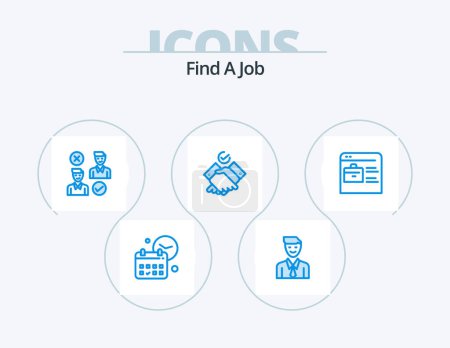 Illustration for Find A Job Blue Icon Pack 5 Icon Design. work. job. man. cancel. job - Royalty Free Image