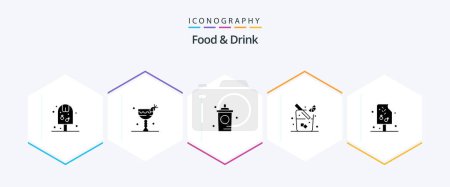 Téléchargez les illustrations : Food And Drink 25 Glyph icon pack including drink. juice. eat. shop. food - en licence libre de droit
