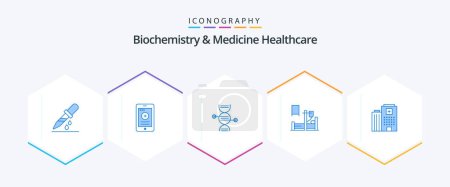 Téléchargez les illustrations : Biochemistry And Medicine Healthcare 25 Blue icon pack including madical . hospital. adn. medicine. medical - en licence libre de droit