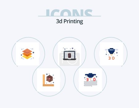 Téléchargez les illustrations : 3d Printing Flat Icon Pack 5 Icon Design. direct. printerd. plastic. laptop. layers - en licence libre de droit