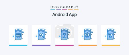 Téléchargez les illustrations : Android App Blue 5 Icon Pack Y compris la boutique en ligne. les affaires. mobile. panier. caméra. Icônes créatives Design - en licence libre de droit