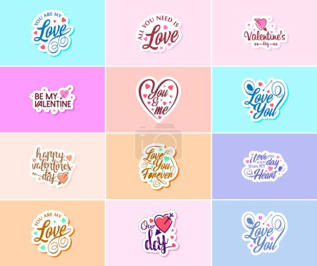 Illustration for Filled with Love: Valentine's Day Typography Stickers - Royalty Free Image