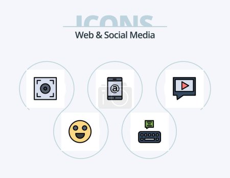 Ilustración de Web And Social Media Line Filled Icon Pack 5 Icon Design. multimedia . arrow . video. camera - Imagen libre de derechos