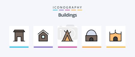 Téléchargez les illustrations : Buildings Line Filled 5 Icon Pack Including home. residential flats. camp. flats. building. Creative Icons Design - en licence libre de droit