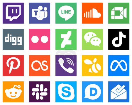 Ilustración de 20 Social Media Icons for All Your Needs such as douyin; messenger; video; wechat and yahoo icons. Creative and professional - Imagen libre de derechos
