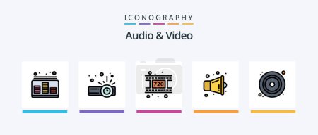 Téléchargez les illustrations : Ligne audio et vidéo remplie Pack de 5 icônes incluant la lecture. égaliseur. niveau. audio. multimédia. Icônes créatives Design - en licence libre de droit