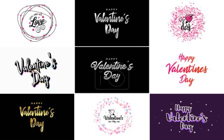 Illustration for Happy Valentine's Day greeting background in papercut realistic style paper clouds. flying realistic heart on a string; pink banner party invitation template with calligraphy words text sign on copy space - Royalty Free Image