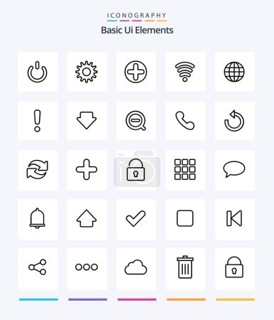 Illustration for Creative Basic Ui Elements 25 OutLine icon pack  Such As ineternet. globe. sign. world. servics - Royalty Free Image