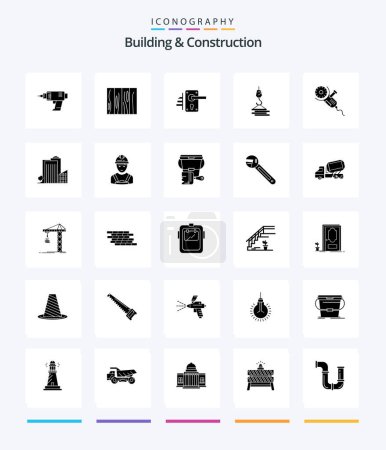 Illustration for Creative Building And Construction 25 Glyph Solid Black icon pack  Such As building. home. design. keyhole. door - Royalty Free Image