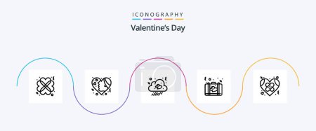 Téléchargez les illustrations : Valentines Day Line 5 Icon Pack comprenant valise. amour. amour. Une mallette. coeur - en licence libre de droit