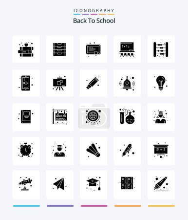 Téléchargez les illustrations : Creative Back To School 25 Glyph Solid Black icon pack  Such As bag. school. diploma. board. art - en licence libre de droit