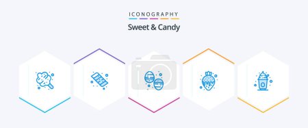 Téléchargez les illustrations : Pack d'icônes Sweet And Candy 25 Blue incluant Sweet. la nourriture. dessert. Fondue aux fraises. produits alimentaires - en licence libre de droit