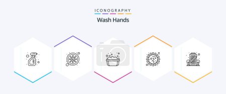 Illustration for Wash Hands 25 Line icon pack including bacteria. covid. blood. coronavirus. soapy water - Royalty Free Image
