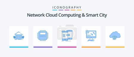 Téléchargez les illustrations : Network Cloud Computing And Smart City Blue 5 Icon Pack Including information. synchronization. pc. syncing. sync. Creative Icons Design - en licence libre de droit