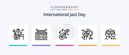 Téléchargez les illustrations : Pack d'icônes de la Journée internationale du jazz Ligne 5 Incluant la musique. la musique. son. kora. guitare. Icônes créatives Design - en licence libre de droit