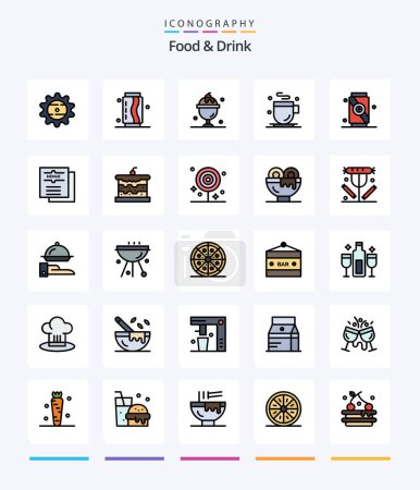 Téléchargez les illustrations : Alimentation créative et boisson 25 ligne rempli icône paquet tel que la nourriture. boire. la nourriture. . été - en licence libre de droit