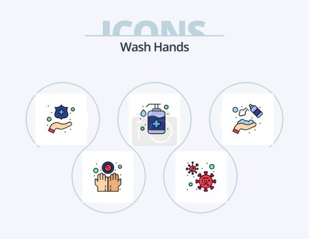 Illustration for Wash Hands Line Filled Icon Pack 5 Icon Design. medical. washing. soap. medical. healthcare - Royalty Free Image