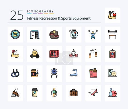 Illustration for Fitness Recreation And Sports Equipment 25 Line Filled icon pack including monitoring. fitness. game. device. sport - Royalty Free Image