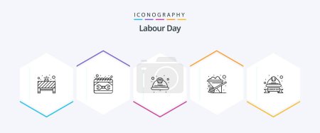 Illustration for Labour Day 25 Line icon pack including cap. gardening. spanner. construction. labour - Royalty Free Image
