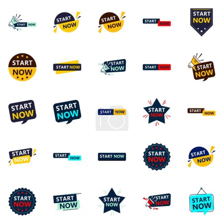 Téléchargez les illustrations : Start Now 25 Modern Typographic Elements for promoting starting in a current way - en licence libre de droit