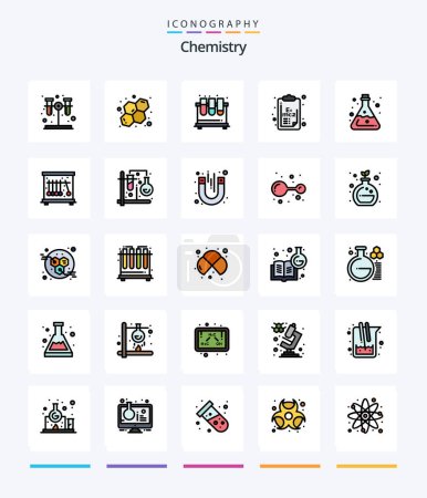 Téléchargez les illustrations : Creative Chemistry 25 Line Paquet d'icônes tel que tube. chimie. tubes. Un clip board. formule - en licence libre de droit