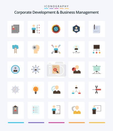 Illustration for Creative Corporate Development And Business Management 25 Flat icon pack  Such As statistics. globe. employee. global. management - Royalty Free Image