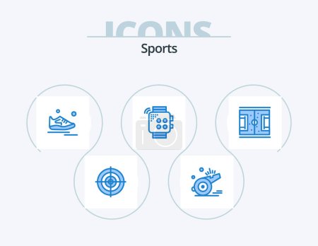 Illustration for Sports Blue Icon Pack 5 Icon Design. watch. soccer. man. exercise - Royalty Free Image