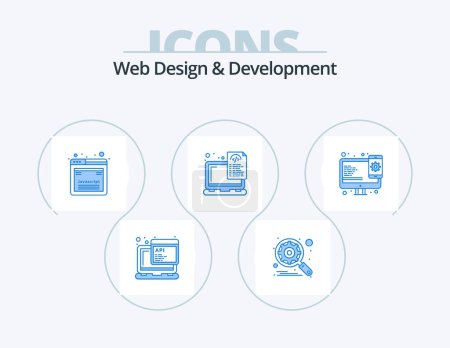 Téléchargez les illustrations : Web Design And Development Blue Icon Pack 5 Icon Design. design. laptop. design. files. device - en licence libre de droit
