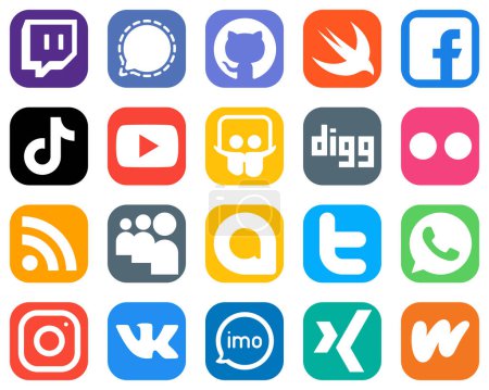 Illustration for 20 Elegant Social Media Icons such as digg. video. youtube and china icons. Gradient Icon Set - Royalty Free Image