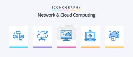 Téléchargez les illustrations : Pack Icône Network And Cloud Computing Blue 5 Incluant la technologie. flèche. nuage. nuage. informatique. Icônes créatives Design - en licence libre de droit