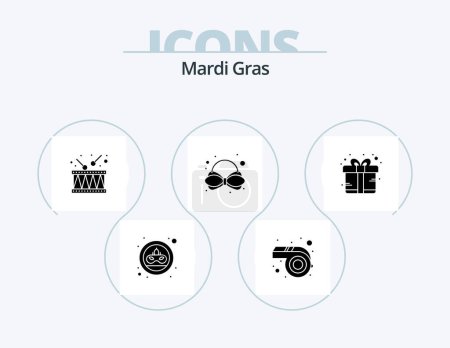 Ilustración de Mardi Gras Glyph Icon Pack 5 Icon Design. Presente. prima. instrumento. caja. carnaval - Imagen libre de derechos