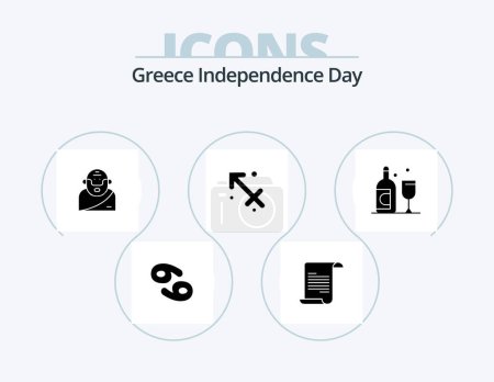 Illustration for Greece Independence Day Glyph Icon Pack 5 Icon Design. ireland. bottle. greek. greece. sagittarius - Royalty Free Image