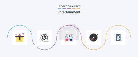 Illustration for Entertainment Flat 5 Icon Pack Including music. disc. video. cinema. movie - Royalty Free Image