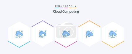 Téléchargez les illustrations : Cloud Computing 25 Pack icône bleue, y compris l'erreur. technologie. Enlevez. nuage - en licence libre de droit