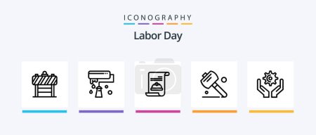 Illustration for Labor Day Line 5 Icon Pack Including . gear. paint. cog. wheel. Creative Icons Design - Royalty Free Image