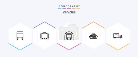 Illustration for Vehicles 25 Line icon pack including . vehicles. transport. truck. ship - Royalty Free Image
