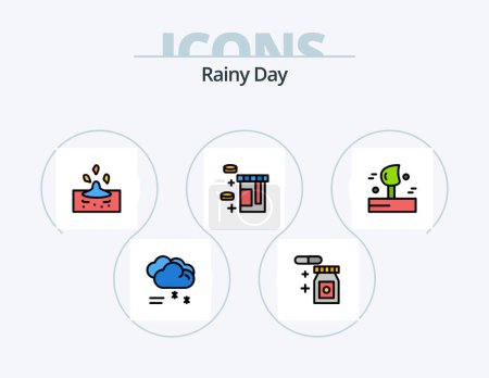 Ilustración de Rainy Line Filled Icon Pack 5 Icon Design. rainbow. shopper. leaf. plastic. bag - Imagen libre de derechos