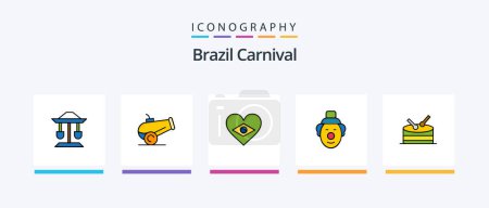 Téléchargez les illustrations : Brazil Carnival Line Rempli Pack de 5 icônes y compris vénitien. masque. Palme. célébration. brésilien. Icônes créatives Design - en licence libre de droit