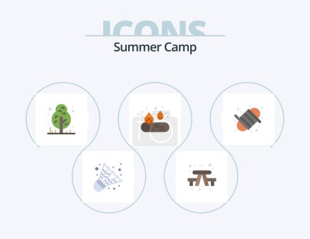 Illustration for Summer Camp Flat Icon Pack 5 Icon Design. yarn. equipment. forest. camping. camping - Royalty Free Image