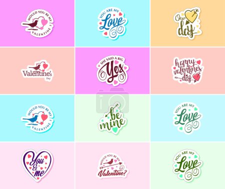 Téléchargez les illustrations : Express Your Love with Valentine's Day Typography and Graphic Design Stickers - en licence libre de droit