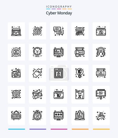 Téléchargez les illustrations : Creative Cyber Monday 25 OutLine icon pack  Such As calendar. shopping. discount. plus. sale - en licence libre de droit