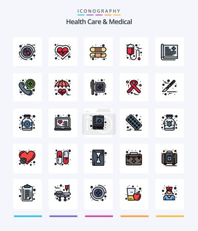 Téléchargez les illustrations : Creative Health Care And Medical 25 Line FIlled icon pack  Such As healthcare. care. aid. medical. bag - en licence libre de droit