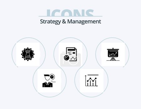 Téléchargez les illustrations : Stratégie et gestion Glyph Icon Pack 5 Icon Design. profil. rapport. croissance. stratégie. tour - en licence libre de droit