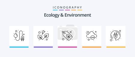 Téléchargez les illustrations : Ecology And Environment Line 5 Icon Pack Including green. green. nuclear. leaves. electricity. Creative Icons Design - en licence libre de droit