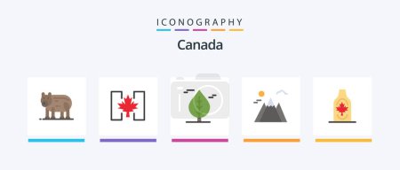 Ilustración de Canada Flat 5 Icon Pack Incluyendo hoja. otoño. Hoja. Una botella. Montaña. Diseño de iconos creativos - Imagen libre de derechos